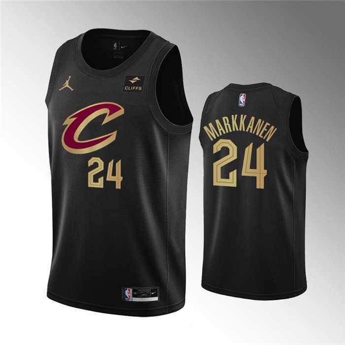 Mens Cleveland Cavaliers #24 Lauri Markkanen Black Statement Edition Stitched Basketball Jersey Dzhi